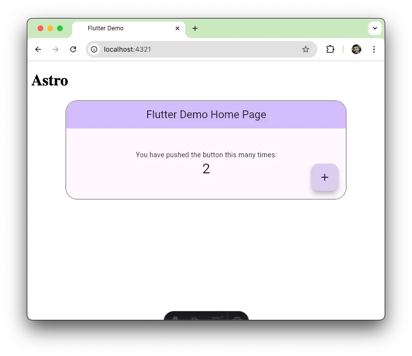 A screenshot showing a Flutter app embedded in a web page